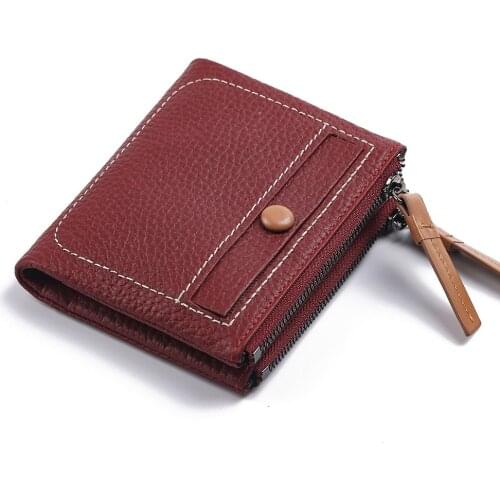 First layer genuine leather women folded coin bag cardholder wallet luxury designer purse