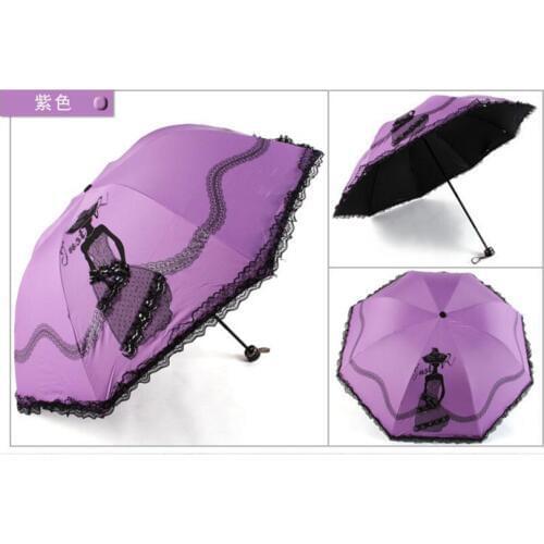1 piece lace girl lady Women Waterproof three Folding Rain Anti UV Sunshade Lace Girls Quality Umbrella