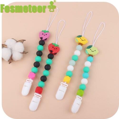 Fosmeteor 1pcs Silicone Teethers Strawberry Beads BPA Free Pacifier Clip Food Grade Silicone Jewelry Making For Teeth Clip Chain