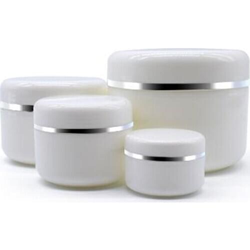 20 50 100 250ML Empty White Silver Edge Portable Refillable Plastic Cosmetic Makeup Face Cream Jar Sample Container Bottle Pot