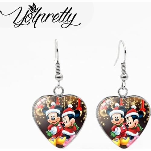 2021 New Fashion Disney Cartoon Characters Mickey Minnie Stitch Thinker Bell Olaf Christmas Jewelry Heart Fish Hook Earrings