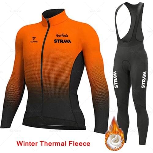 STRAVA Winter Cycling Jersey Set Ropa Ciclismo Mens Thermal Fleece Racing Bike Cycling Suit Mountian Bicycle Cycling Clothing