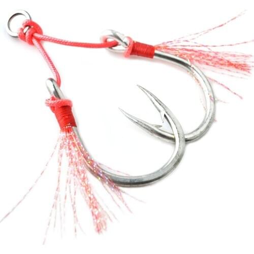 3pair/lot Assist Hook High Carbon Steel Hook Slow Jig With 8 Braided PE line and Feather Saltwater Fishing Hook