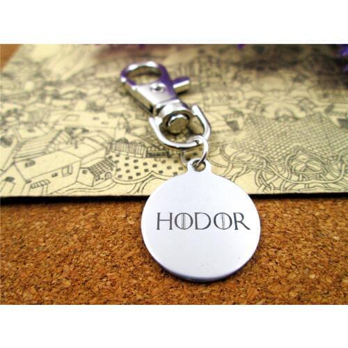 3pcs/lot high quality keychain with 20mm stainless steel circle round "HODOR" charms keychain
