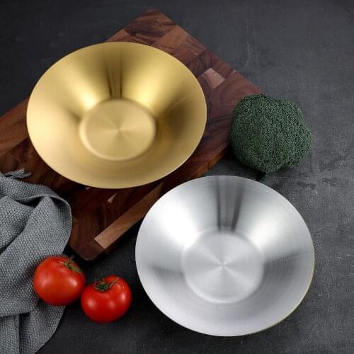 304 stainless steel round fruit plate household dish Korean deep plate snack plate pasta plate salad plate dinner plates dishes