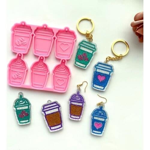 6 Coffee Cups Keychain Epoxy Resin Mold Earrings Pendant Casting Silicone Mould DIY Crafts Jewelry Casting Tools