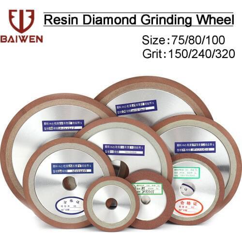 75mm/80mm/100mm Diamond Grinding Wheel Cutting Disc Resin Bond Grinder For Tungsten Steel Milling Cutter Sharpener #150/240/320