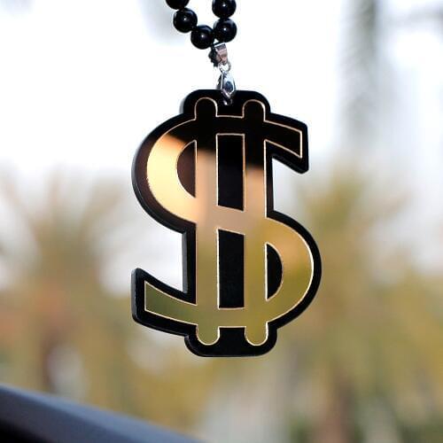 Car Pendant Acrylic US Dollar Symbol Sign Badge Hanging Ornaments Hiphop Automobiles Rearview Mirror Suspension Decoration Beads