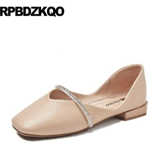 Ballerina Mary Jane Nude Kawaii Square Toe Rhinestone Foldable Diamond Crystal Women Flats Shoes With Little Cute Bowtie Ballet