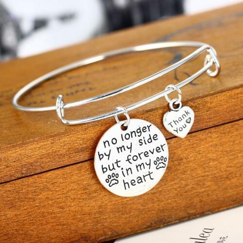 Bespmosp 12PC/Lot Wholesale Hot No Longer By My Side But Forever In My Heart Dog Paw Print Charm Bracelet Bangle Thank You Heart