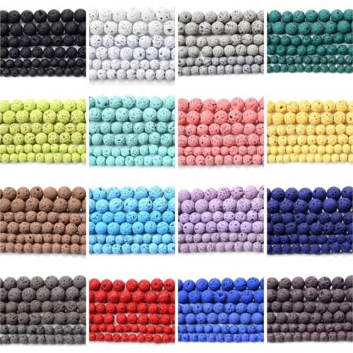 Natural Stone Beads Multicolor Lava Round Loose Spacer Beads for Jewelry Making DIY Bracelet Charm Accessories 4/6/8/10/12mm