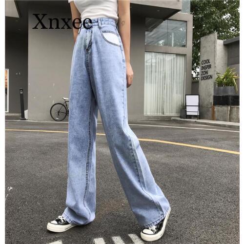 Vintage Wide Leg Woman Jeans for Women Mom High Waisted Jeans Blue Casual Long Trousers Korean Streetwear Denim Pants Summer