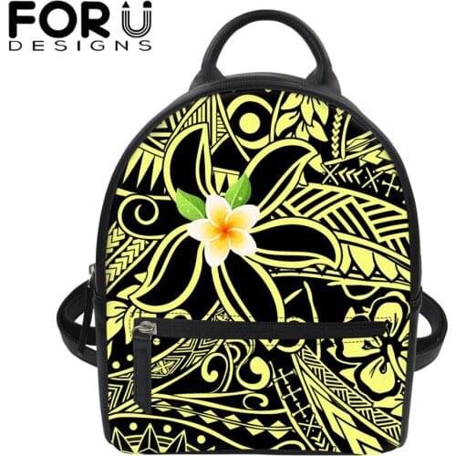 FORUDESIGNS Women Waterproof Backpack Plumeria Polynesian Print Fashion Leather Bagpack Kids Girl Mochila Escolar Cartable Fille