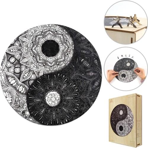Chinese Yin Yang Wooden Puzzle For Adults Children Dropshipper Tai Chi Kung Fu Shape Wooden Jigsaw Gift Wood DIY Crafts Toys