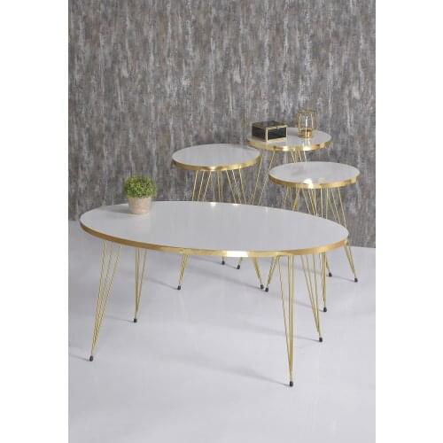 Zigon Coffee Table And Medium Coffee Table White Ellipse Set Wire Foot Gold