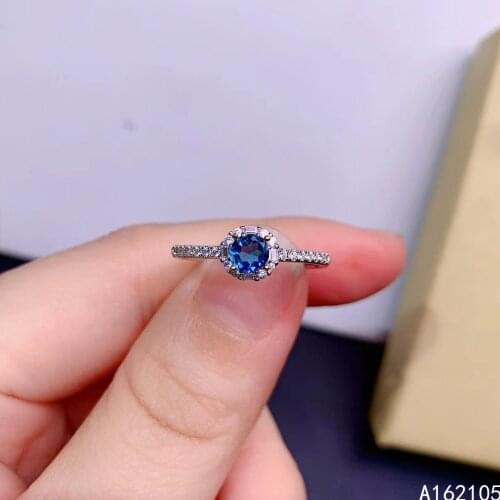 925 pure silver Chinese style natural London blue topaz womens exquisite fresh small round adjustable gem ring fine jewelry sup