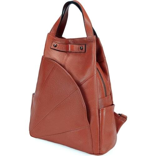 Brown Real Leather Backpack Women School Backpack Cowhide Leather Female Mochila Shoulder Bags For Teenage Girls