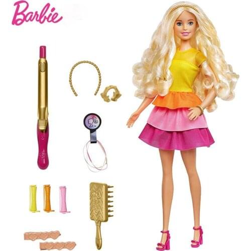 Barbie Doll Ultimate Curls Hair with Playset Curly Shimmer Style Princess Twinkle Girl Changed Look Toys Birthday Gifts GBK24