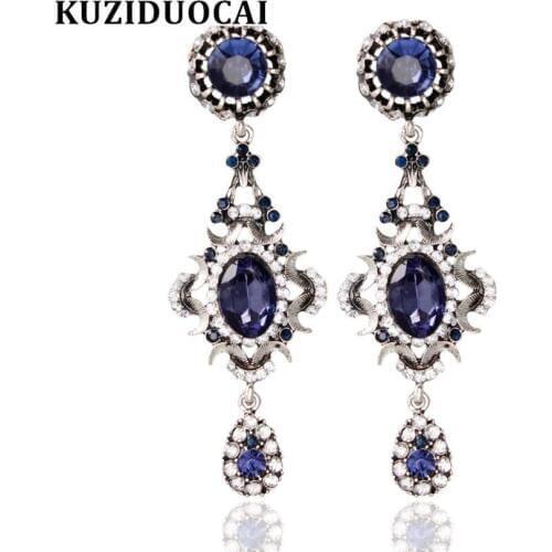 Kuziduocai Fashion Jewelry Bohe Vintage Crystal Big Droplets Flower Stud Earrings For Women Statement Brincos Pendientes E-282
