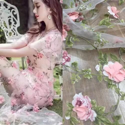 Hot selling organza three-dimensional flower embroidered fabric wedding dress dress accessories