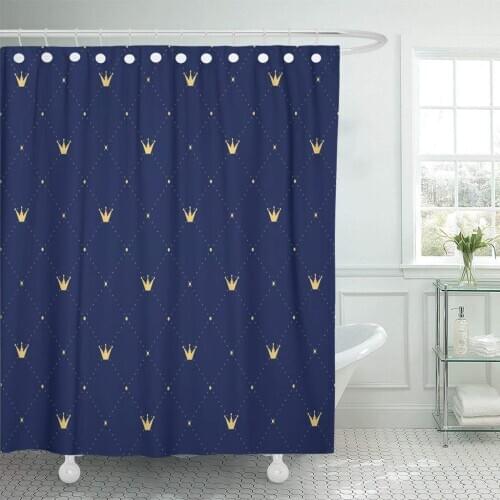 Best Navy Blue in Retro Gold Crown Premium Royal Shower Curtain Waterproof Polyester Fabric 60 x 72 Inches with Hooks