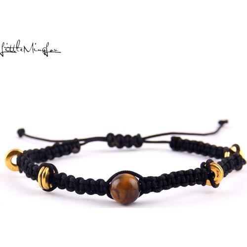 Little Minglou Tiger Eye Stone Beaded men Bracelet Rims charm Macrame Bracelets & Bangles for women jewelry