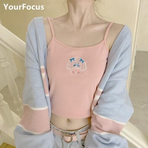 4 Colors Harajuku Cute Y2k Clothes Cartoons Puppy Camis Black And Pink Tank Crop Top T Shirt Kawaii Cropped Haut Femme