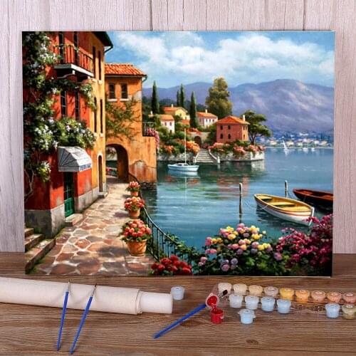 Landscape Town Seaside Coloring By Numbers Painting Package Acrylic Paints 50*70 Canvas Pictures Wall Paintings For Handicraft
