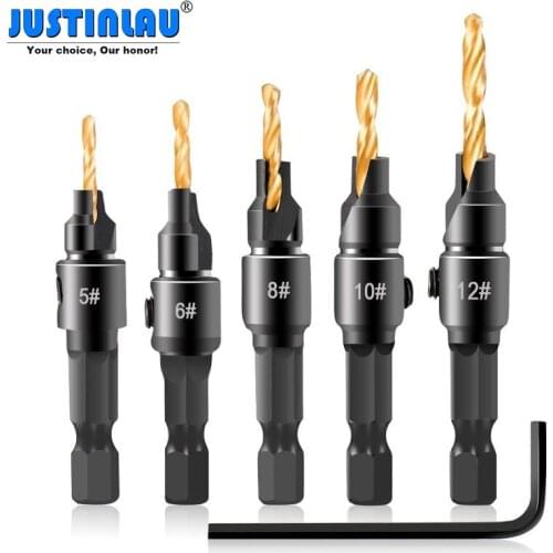 5pcs Drill Bits Countersink Drill Woodworking Drill Bit Set Wood Cutters Drilling Pilot Holes For Screw Sizes #5 #6 #8 #10 #12