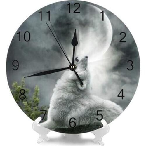 Wolf Animal Wall Decor Clocks Numeral Digital Dial Mute No Ticking Sound Battery Operated Clocks for Childrens Playroom Bedroom