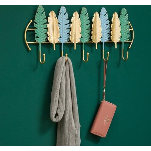 Room Metal wrought iron wall hooks feather model Decorative arts crafts Clothes hat receive shelf More hooks hanger organizer