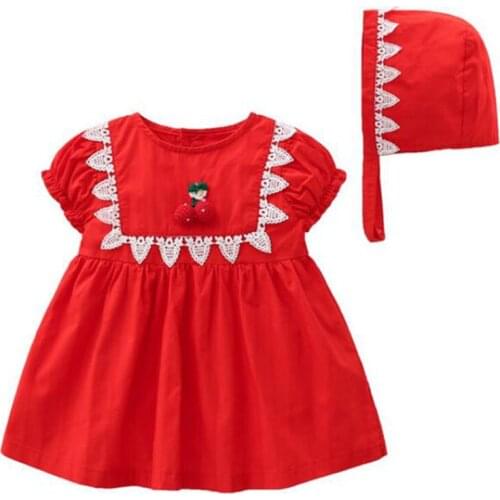 New 2021 Summer Baby Girls Short Sleeve Printing Dresses + Hat Children Kids Girl Princess Dress Clothing Kids Girls Party Dress