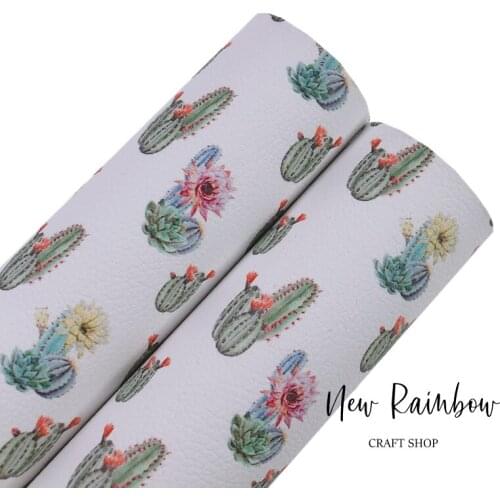 New Rainbow 30x22CM/A4 Summer Watercolor Tropical Cactus Artisan Faux Leather Top Quality 1.0mm Felt Back For Bows, Homedecor