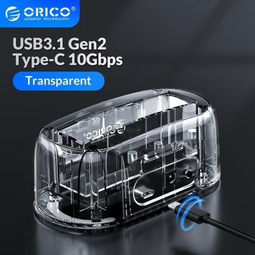ORICO HDD Docking Station 2.5 3.5 USB3.1 Gen2 Type-C 10Gbps Hard Drive Enclosure External HDD Case Transparent Hard Disk Case