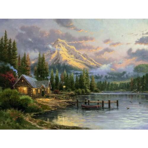 Lakeside Hideaway Thomas Kinkade HD Canvas Print Living Room Bedroom Wall Pictures Art Painting Home Decoration No Frame
