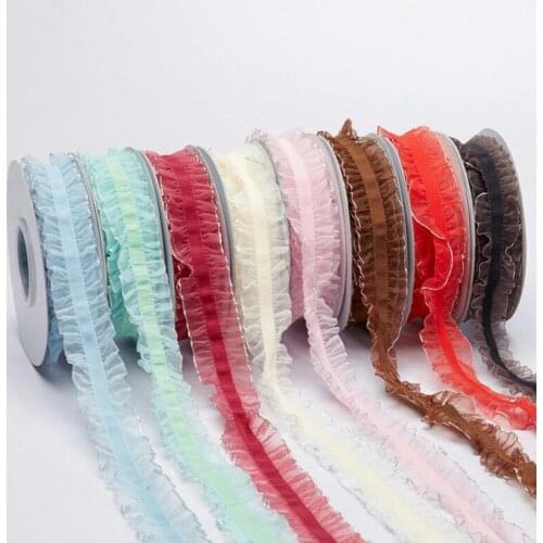 New 1 '25mm pleated lace ribbon 10 yards DIY handmade material stretch with flounce ruffles headdress hem tulle Silver edge