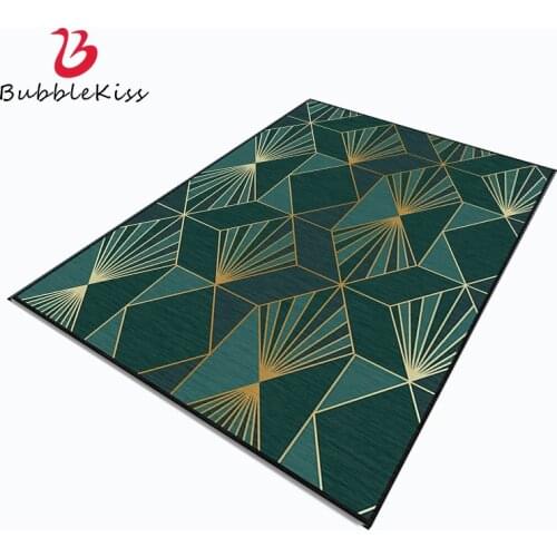 Bubble Kiss Nordic Style Gold Line Pattern Carpets for Living Room Home Decor Customized Non-slip Rugs Dark Green Bedside Mat