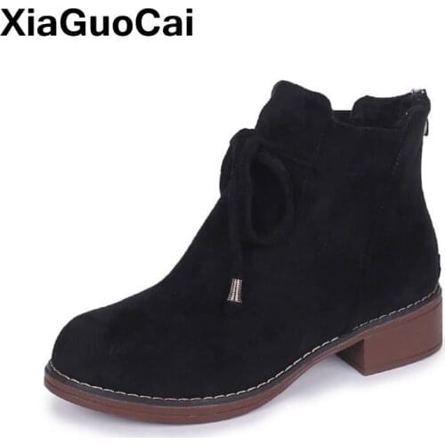 Women Ankle Boots Winter Warm Woman Shoes Lace Up Round Toe Flock Female Boots Fashion Comfortable Ladies Footwear Hot Sale