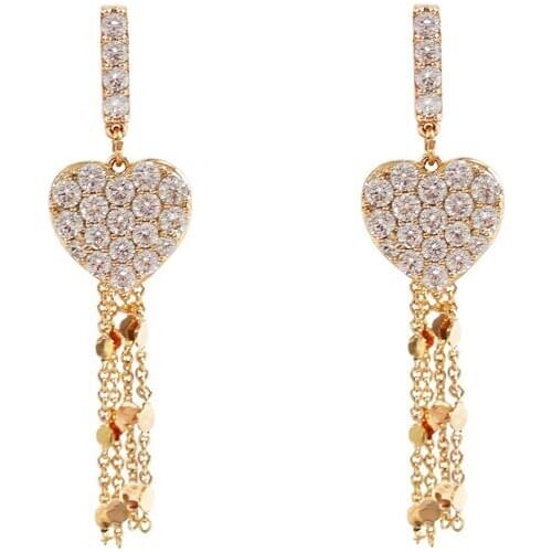 LANFLORA Trendy heart zircon tassel women earrings for birthday gift copper alloy cheap factory shop earrings wholesale price