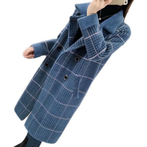 Imitation Mink Velvet Coat Women New Long Woolen Coats Autumn Winter Thick Loose Warm Imitation Mink Plaid Overcoat Abrigo Mujer