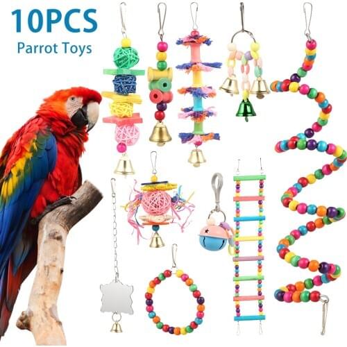 10PCS/Set Combination Parrot Toy Bird Articles Parrot Bite Toy Bird Toys Parrot Funny Swing Ball Bell Standing Training Toys