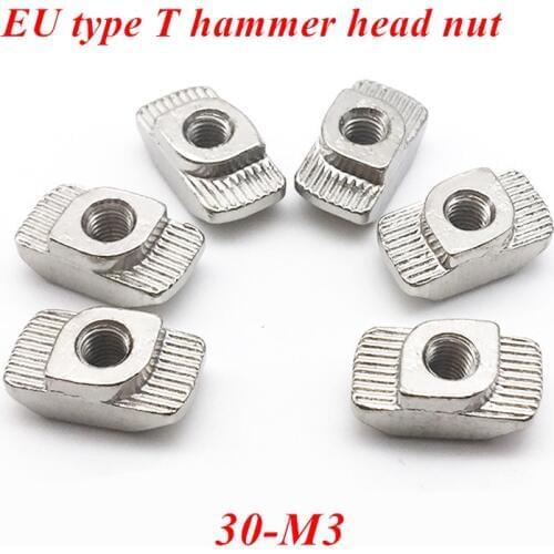 100pcs M3 t nut 30-m3 Hammer Head Fasten Nut T Fastener Sliding Nut Nickel Plated Carbon Steel for 3030 Aluminum Profile