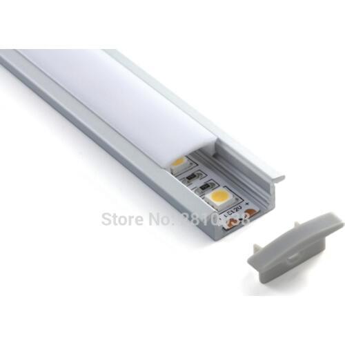 20 X 1M Sets/Lot Al6063 Flat aluminium led profile and anodized silver T-shape led profile with end caps for recessed wall