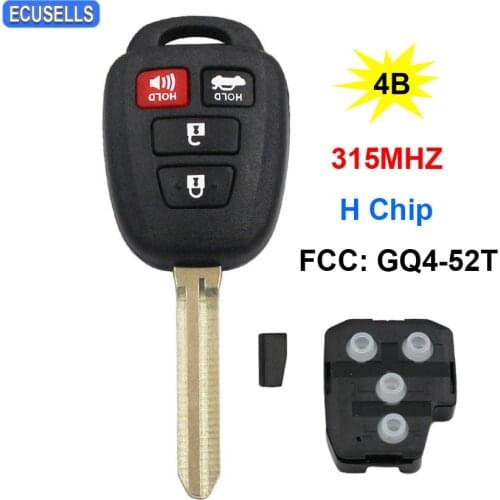 3+1/4 Button Remote Car Key Fob 315MHZ H Chip FCC ID: GQ4-52T for Toyota Highlander Tundra Sequoia Rav4 2014 - 2018 Uncut Blade