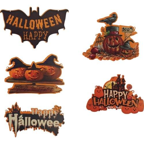 5 Happy Halloween Door Pendant Decorations, Pumpkin Centerpieces Sign Wooden for Halloween Party Pumpkin Zombie Listing