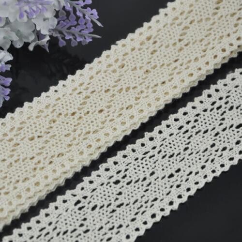 5yards Lace Trim Ribbon Beige Cotton Lace Trim Embroidered Net Tape Ribbon Fabric Lace Home Decoration DIY handmade craft L108