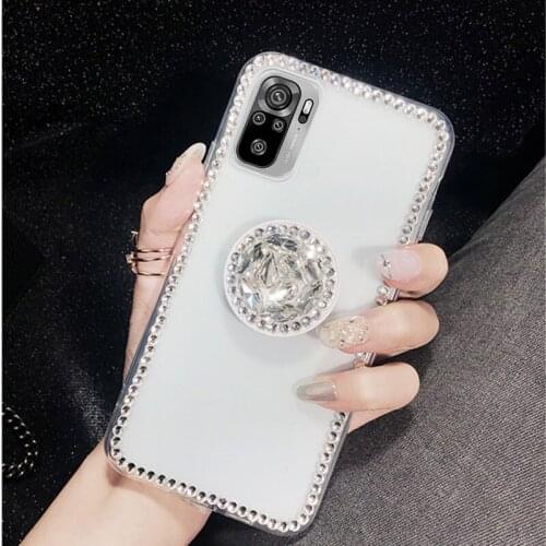 Shiny Case With Diamonds For Xiaomi Redmi Note 10 Tpu Transparent Sticker Phone Case Redmi Note 10 Case Cover Coque