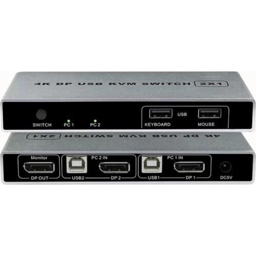 Displayport 1.2 KVM Switch Dual-port USB Displayport KVM 144Hz DP Switcher 4KX2K/60Hz 2K/144Hz Displayport 2 in 1 out KVM USB