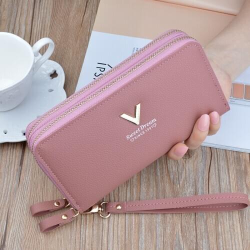 Double Zipper Wallet Chain Long Clutch Bag Women Long Wallet FashionLarge Capacity Coin Purse Phone Holder