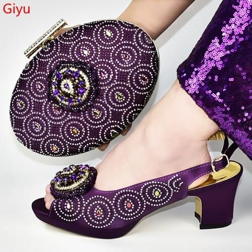 Doershow Italian Shoes With Matching Bags Set Italy African Womens Party Shoes and Bag Sets purple Color Women shoes! SXD1-12